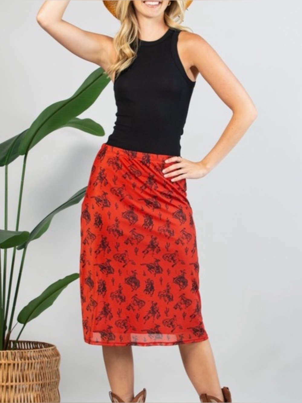 Bucking Horses Mesh Skirt - Rowdy Red